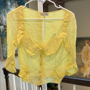 Zac Posen Pale Yellow Sheer Button-Front Blouse